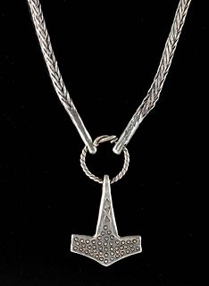 Important 9th C. Viking Silver Thor's Hammer Necklace