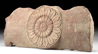 1st C. Indian Kushan Red Sandstone Relief w/ Lotus