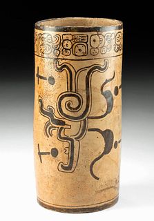 Fine Maya Bichrome Cylinder Vessel w/ Glyphs