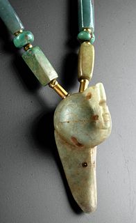 Olmec Gold, Turquoise, & Jadeite Necklace w/ Duck Head