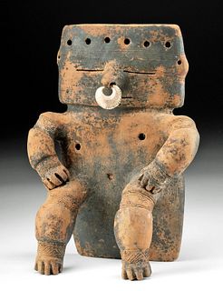 Fine Quimbaya Pottery Slab Figure w/ Tumbaga Nose Ring