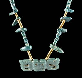 Costa Rican Greenstone & Gold Necklace w/ Jade Pendant