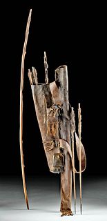 19th C. Navajo Leather, Steel, Feather Bow & Quiver Set