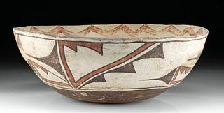 19th C. Native American Zuni Polychrome Dough Bowl