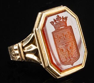 1897 Finnish Gold and Carnelian Armorial Signet Ring