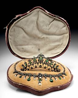 19th C. Victorian Diamond & Emerald Necklace & Tiara