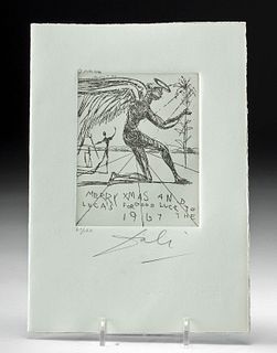 Pencil Signed Salvador Dali Christmas Card, 1967