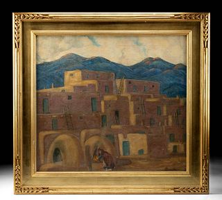 Framed, Signed Ilda Pleasants Painting - Adobe Pueblos