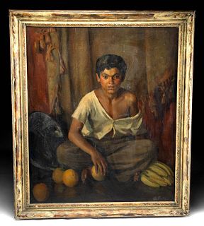 Framed William Draper Painting - "Boy with Fruit" 1937