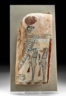Egyptian Cedar & Painted Gesso Sarcophagus Lid Fragment