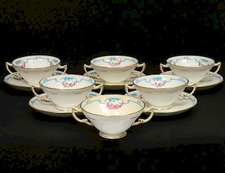 SET OF FIVE MINTONS PORCELAIN CREAM SOUPS AND STANDS