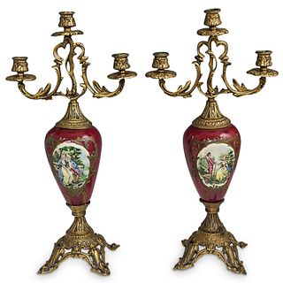 Pair of Sevres Style Bronze Candelabra