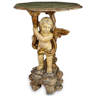 Antique Italian Polychrome Carved Figural Table
