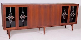 Walnut Sideboard with Stained Glass Panels