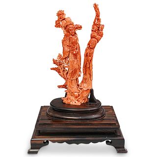 Chinese Carved Coral Guan Yin Sculpture