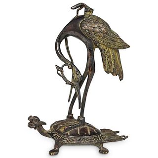 Antique Chinese Bronze Crane & Turtle Figurine