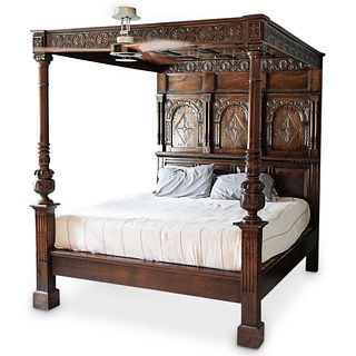 Antique Carved Mahogany Poster Canopy Bed