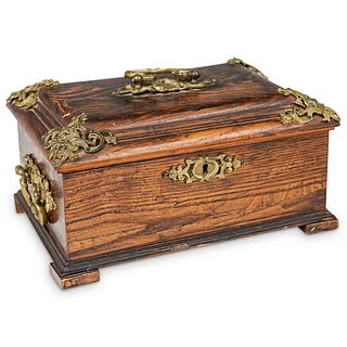 Antique European Wood & Bronze Casket Box