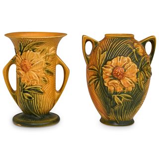 (2 Pc) Pair of Roseville Peony Sienna Yellow Vases