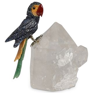 Gemstone Parrot On Quartz Figurine
