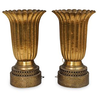 (2 Pc) Mid Century Brass Table Lamps