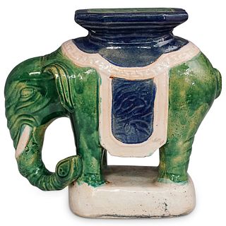 Antique Chinese Glazed Pottery Elephant Stool