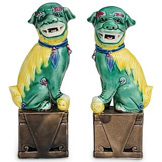 (2 Pc) Chinese Miniature Sancai Glazed Foo Dogs