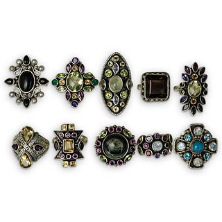 (10 Pc) Semi Precious Stone and Sterling Rings