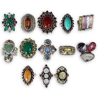 (13 Pc) Semi Precious Stone and Sterling Rings
