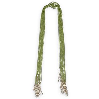 Multi Strand Peridot and Pearl Beaded Necklace