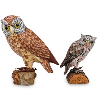 Folk Art Wood Carved Owls
