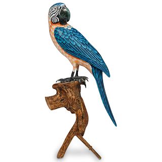 Folk Art Carved Wood Parrot
