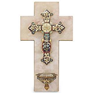 French Champleve Cross & Holy Water Font