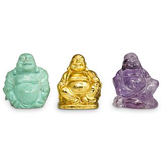 (3 Pc) Miniature Stone Carved Miniature Buddha Figurines