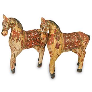 (2 Pc) Vintage Wooden Horses