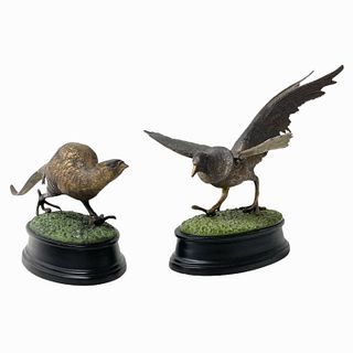 Pair of Bronze Birds Mounted on Wood Base