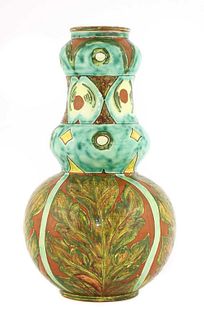 A Della Robbia pottery double gourd vase,