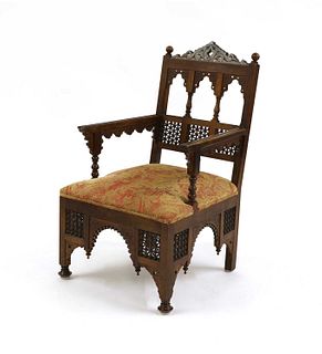 An Aesthetic Movement Moorish mahogany armchair,