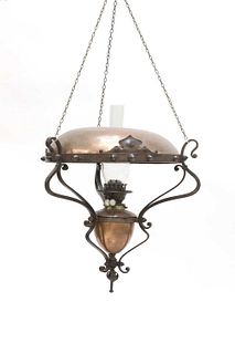 An Arts and Crafts hanging copper oil lamp,