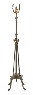 An Arts and Crafts brass and copper telescopic standard lamp,