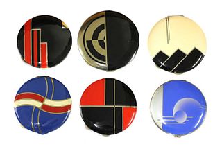 A collection of six Art Deco compacts,