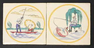 Two Carter's Poole Pottery 'Sporting' tiles,