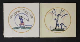 Two Carter's Poole Pottery 'Sporting' tiles,