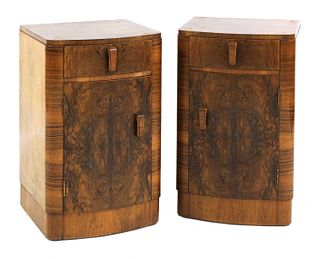 A pair of Art Deco walnut bedside cabinets,