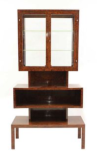 An Art Deco burr elm display cabinet,