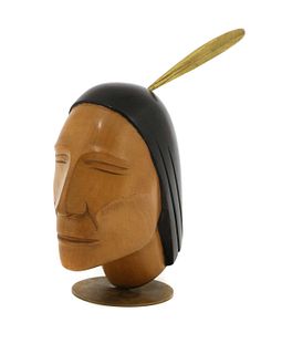 A Hagenauer hardwood and brass bust of a Native American,