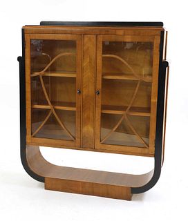 An Art Deco walnut and ebonised display cabinet,