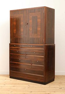 An Art Deco walnut two-tone veneered 'Token Works' cabinet on chest,