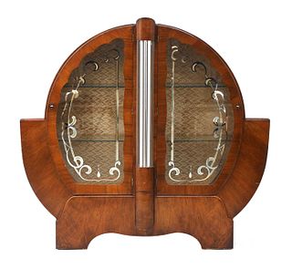 An Art Deco design walnut display cabinet,