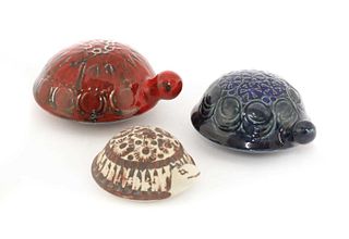 Three Gustavsberg glazed pottery turtles,